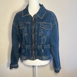 Topshop Denim Jeans Peplum Zip Up Jacket 12